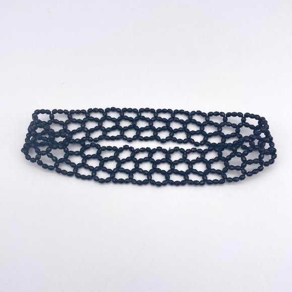 1940s Vintage Black Beaded Choker - Stretchy Necklace - Picture 1 of 5
